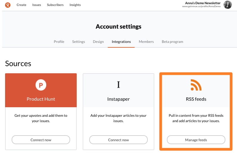 Revue: 支持从 RSS 导入内容的 Newsletter 平台#Newsletter 平台 #Revue 今年年初刚被 Twitter 收购 ， Ta 家亦支持 #RSS2Newsletter ：