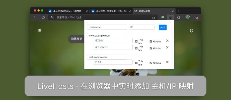 LiveHosts - 在浏览器中实时添加 主机/IP 映射，无需修改 hosts 文件[Chrome/Firefox] - 小众软件