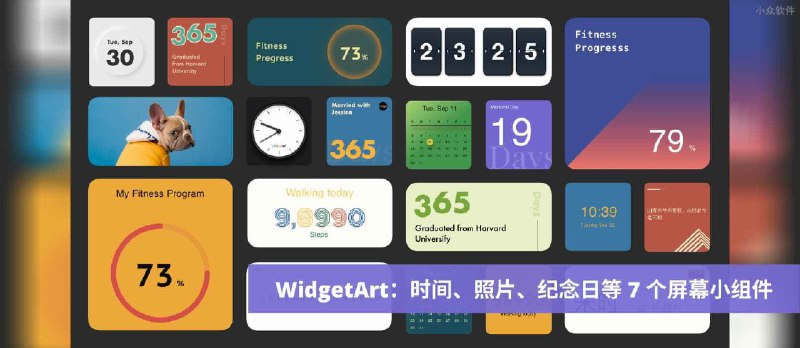 WidgetArt - 时间、照片、纪念日、步数等 7 个漂亮的屏幕小组件[iOS] - 小众软件