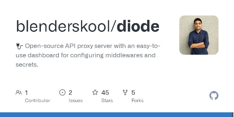 GitHub - blenderskool/diode: 🔌 Open-source API proxy server with an easy-to-use dashboard for configuring middlewares and secrets.