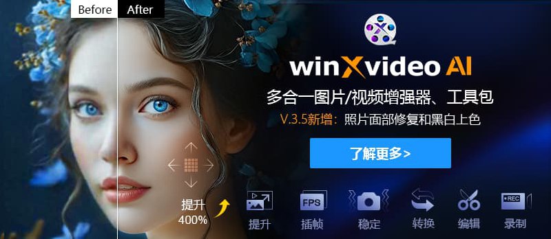 免费获取！Winxvideo AI：高效提升视频与照片的质量和像素 - 小众软件