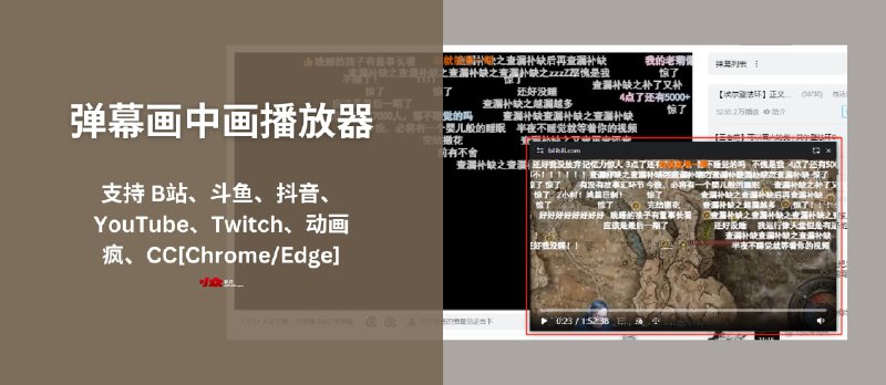 弹幕画中画播放器 - 支持发弹幕：B站、斗鱼、抖音等视频与直播，还能外挂字幕[Chrome/Edge] - 小众软件