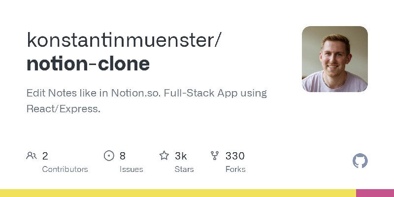 GitHub - konstantinmuenster/notion-clone: Edit Notes like in Notion.so. Full-Stack App using React/Express.