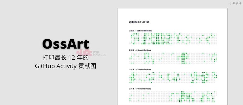 OssArt - 打印你的 GitHub Activity 贡献图，最长 12 年 - 小众软件