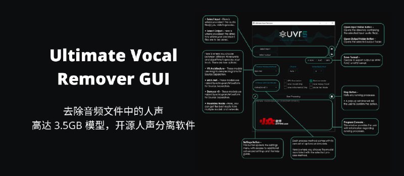 Ultimate Vocal Remover GUI - 去除音频文件中的人声，高达 3.5GB 模型的开源人声分离软件 - 小众软件