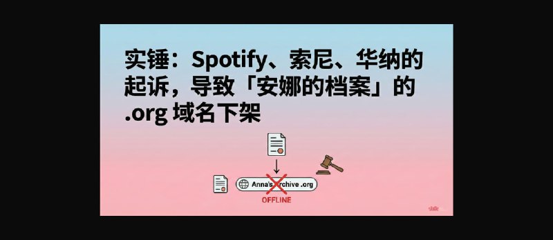 实锤：Spotify、索尼、华纳的起诉，导致「安娜的档案」的 .org 域名下架 - 小众软件