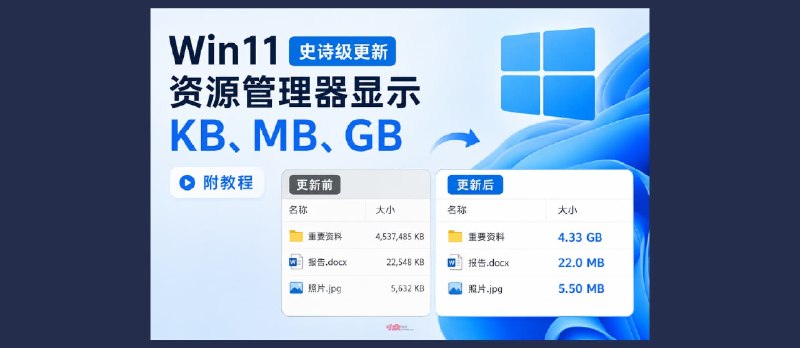 Win11 迎来史诗级更新：在资源管理器中显示 KB、MB、GB｜附教程 61014711 - 小众软件
