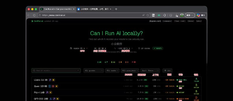CanIRun.AI – 你的电脑能跑哪些本地 AI 大模型？这个网站打开就能看到 - 小众软件
