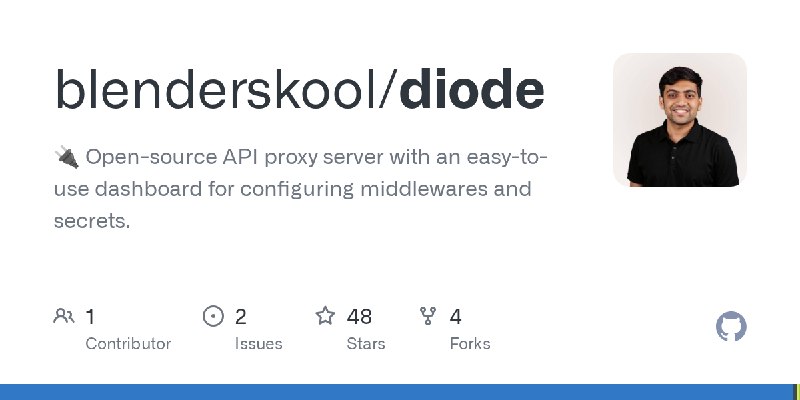 GitHub - blenderskool/diode: 🔌 Open-source API proxy server with an easy-to-use dashboard for configuring middlewares and secrets.