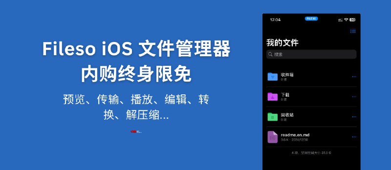 Fileso 内购终身会员限免：多功能文件管理、预览与编辑应用[iOS] - 小众软件