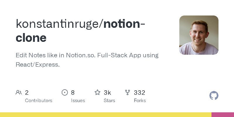 GitHub - konstantinruge/notion-clone: Edit Notes like in Notion.so. Full-Stack App using React/Express.
