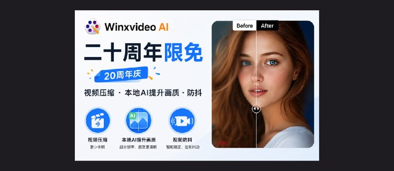 Winxvideo AI 二十周年限免：视频压缩、本地AI提升画质、防抖 - 小众软件