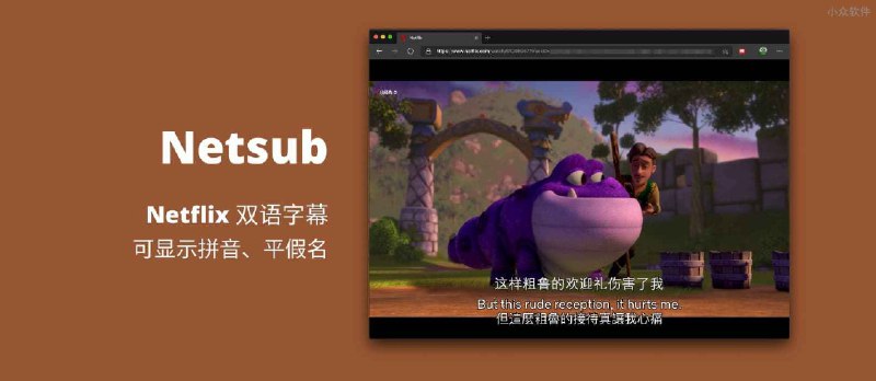 Netsub - 为 Netflix 显示双语字幕，并可显示拼音、平假名用来学习中文、日语[Chrome/Edge] - 小众软件