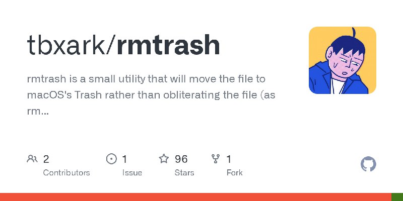 GitHub - tbxark/rmtrash: rmtrash is a small utility that will move the file to macOS's Trash rather than obliterating the file…