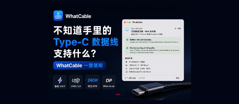 不知道手里的 Type-C 数据线是什么线？用 WhatCable 一查便知[macOS] - 小众软件