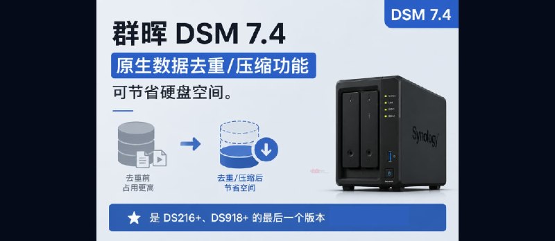 群晖 DSM 7.4：原生数据去重/压缩功能，可节省硬盘空间。是 DS216+、DS918+ 的最后一个版本 - 小众软件