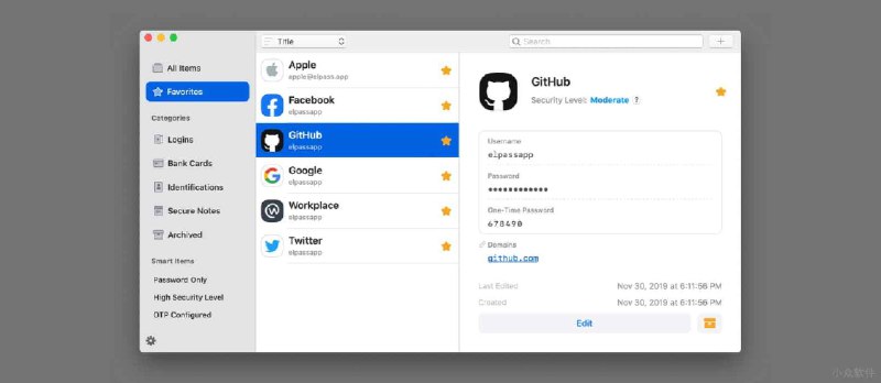 Elpass 正式发布，一款 macOS 与 iOS 平台的密码管理器 - 小众软件