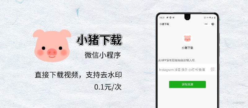 小猪下载 - 抖音、快手、小红书、微博、Instagram 视频下载工具[微信小程序] - 小众软件