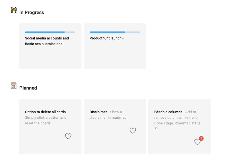 每日瞎逛 ProductHunt，刚刚看到个 Roadmap.show，可以用来创建路线图，给你的客户看