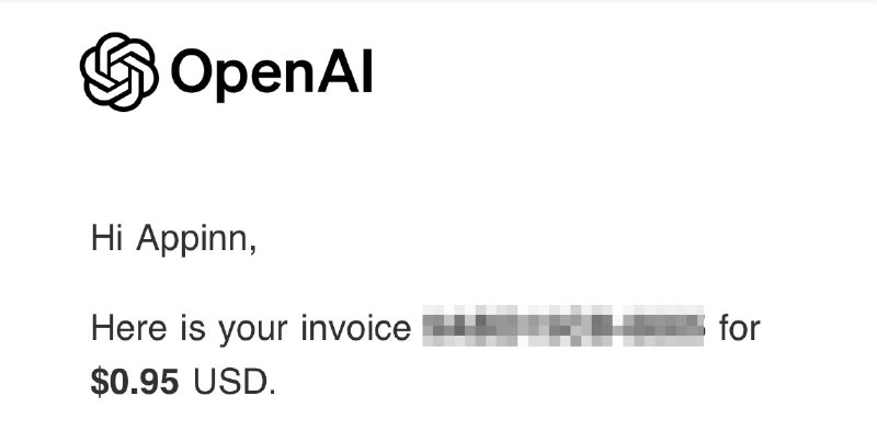 OpenAI 发账单啦，上个月 0.95 USD