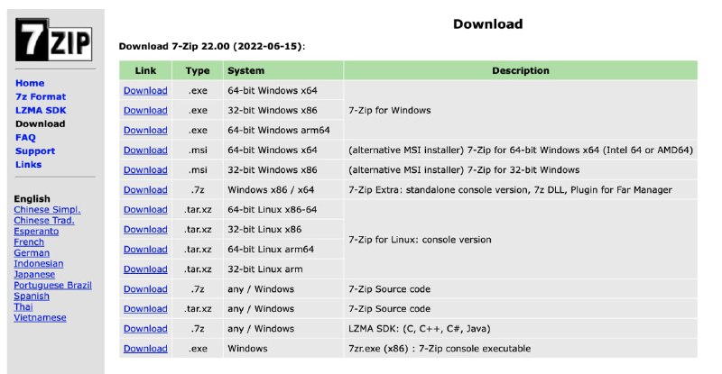 7-Zip 22.00 (2022-06-15) 已发布，包括 Windows 与 Linux，x86/x64/arm64macOS 暂未更新