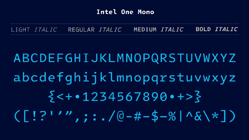 英特尔 One Mono 开源字体https://github.com/intel/intel-one-mono隆重推出 Intel One Mono，这是一种富有表现力的等宽字体系列，其构建时考虑到了清晰度、易读性和开发人员的需求