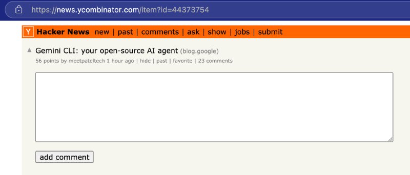1个小时前，谷歌发布了 Gemini CLI，说这是一款免费开源工具，可将其 AI 代理引入开发者终端