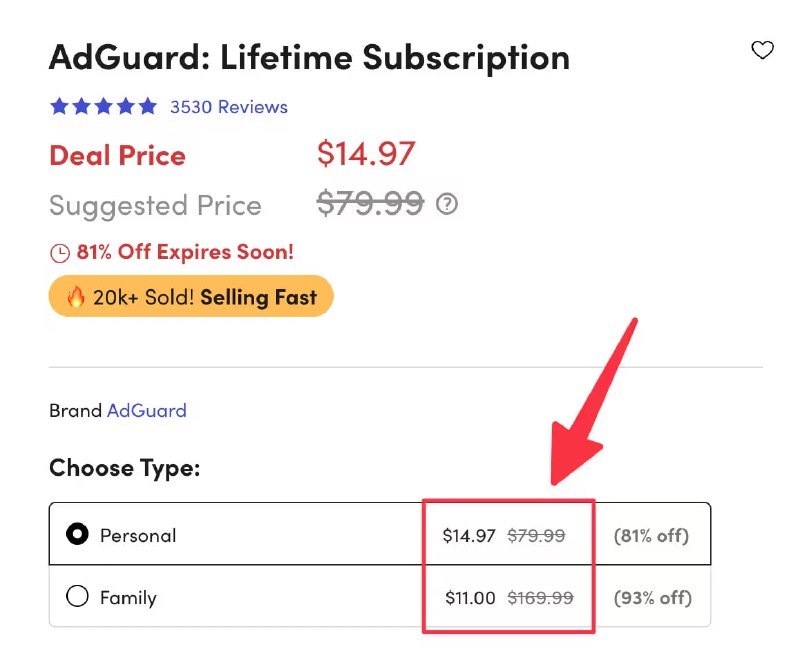 广告拦截工具 AdGuard 家庭版买断版特价 8.8 刀，比个人版还便宜，可激活9台设备，目前在 Stacksocial 销售