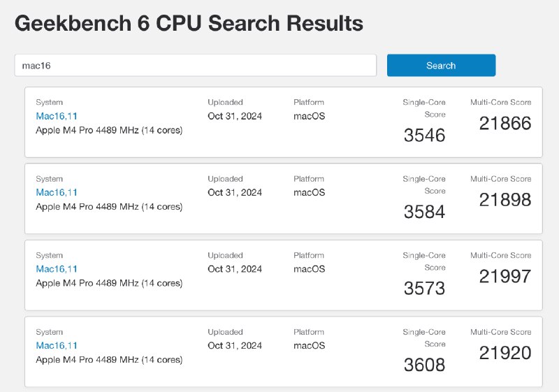 M4 Pro 芯片基准测试公布在峰值多核 CPU 性能方面，最高端的 M4 Pro 芯片比最高端​​的 M2 Ultra 芯片更快