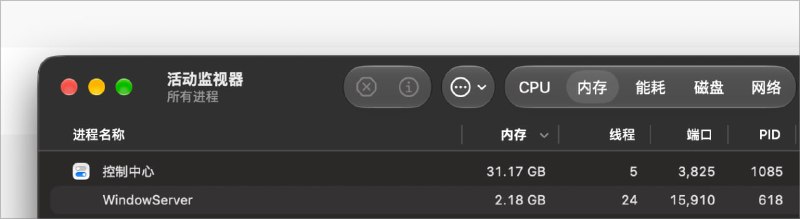 macOS 中自带的 ControlCenter 进程占用31.2G，这是又 bugOS 了么