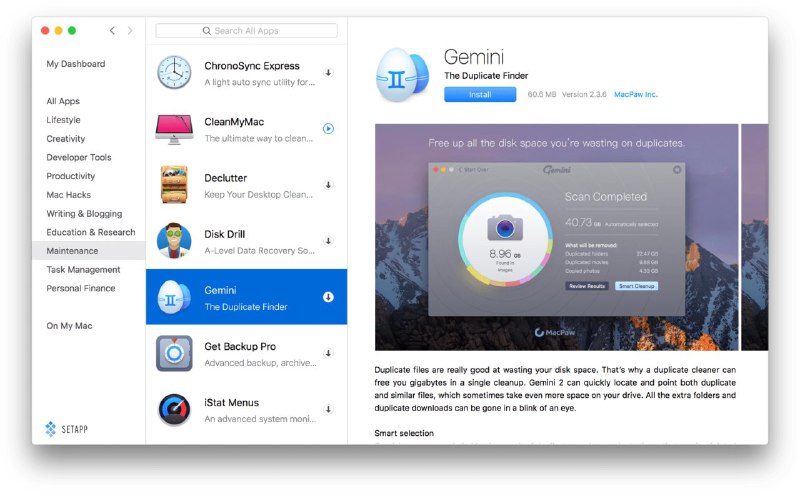 Setapp 个人版黑五 58 折特价，年付 69 刀，非常划算，可以在两台 Mac 上使用，在 stacksocial 购买： 