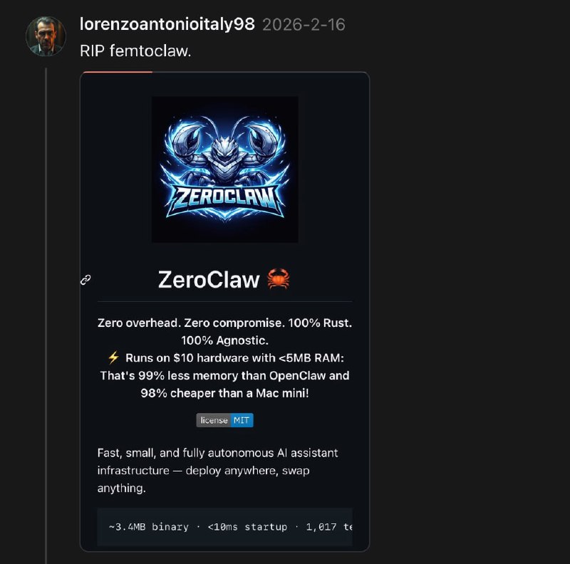 OpenClaw 大乱斗！图1  NemoClaw 来了，OpenClaw 已死！图2 CoWork 来了，OpenClaw 已死！图3 Perplexity Computer 来了，OpenClaw 已死！图4 OpenClaw 已死，nanobot 来了！图5 nanobot 已死，PicoClaw 来了！图6 PicoClaw 已死，FemtoClaw 来了！图7 FemtoClaw 已死，ZeroClaw 来了！图8 ZeroClaw 已死，NoClaw 来了，杀死比赛！OpenClaw 大乱斗！图1  NemoClaw 来了，OpenClaw 已死！图2 CoWork 来了，OpenClaw 已死！图3 Perplexity Computer 来了，OpenClaw 已死！图4 OpenClaw 已死，nanobot 来了！图5 nanobot 已死，PicoClaw 来了！图6 PicoClaw 已死，FemtoClaw 来了！图7 FemtoClaw 已死，ZeroClaw 来了！图8 ZeroClaw 已死，NoClaw 来了，杀死比赛！
