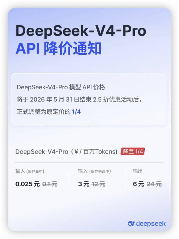 Deepseek V4 Pro 模型新优惠定价出来了