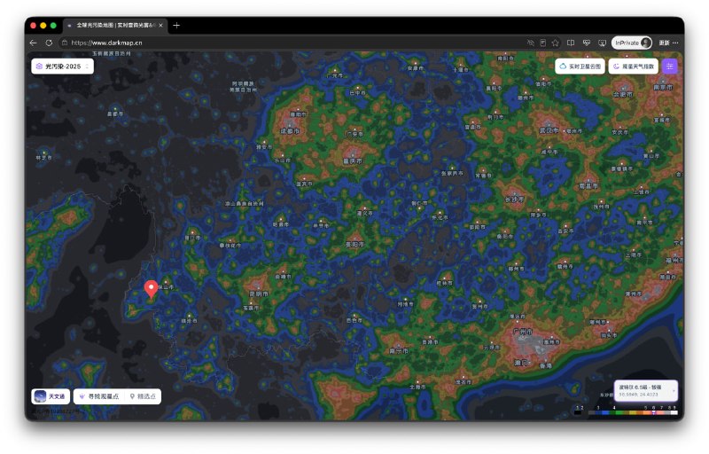 想要找地方看今晚英仙座流星雨的，可以先用光污染地图看看你现在所处的地方是不是有光污染