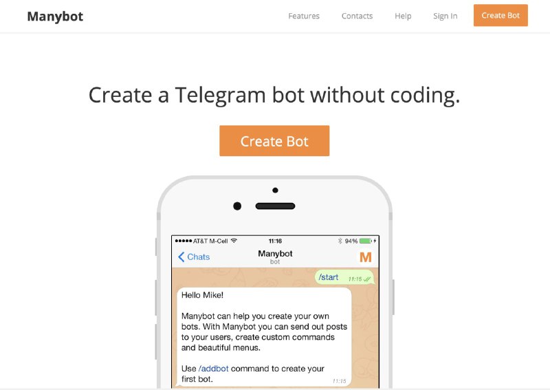 Manybot 是一款不需要敲代码就能用的 Telegram bot，你可以用它控制你的 bot 给群组、频道发消息、自动发送 RSS 内容、创建菜单、定时发消息、指定内容自动回复等功能